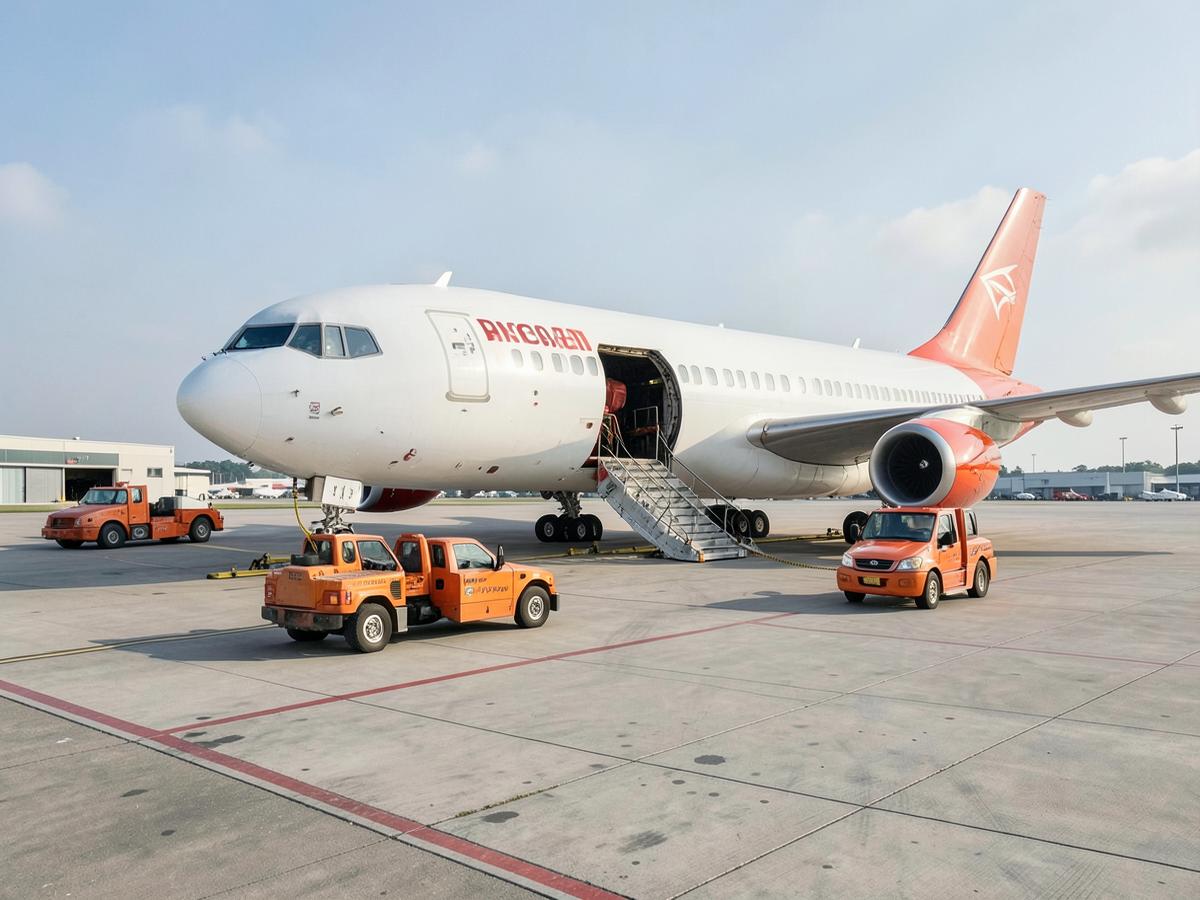 Cargo aircraft loading freight on the tarmac