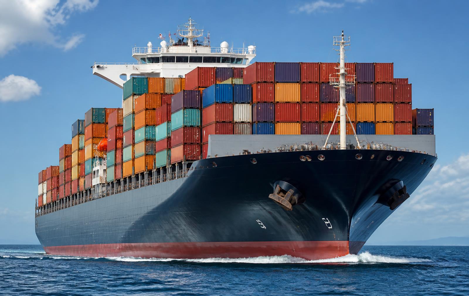 Container ship carrying freight across the ocean