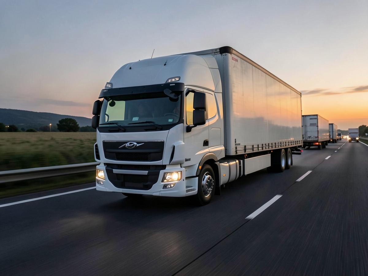 Freight truck on the highway at dusk